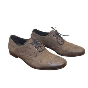 Prada Men's Gray Oro Leather Snake Gold Lace-Ups Taupe Oxford Shoes Size 40